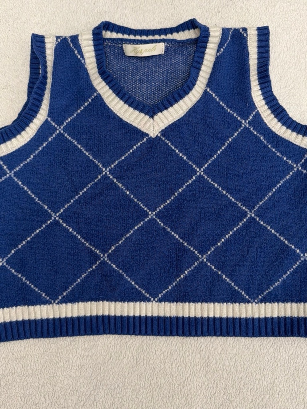 Blue Argyle V-Neck Sweater Vest by Hysnels